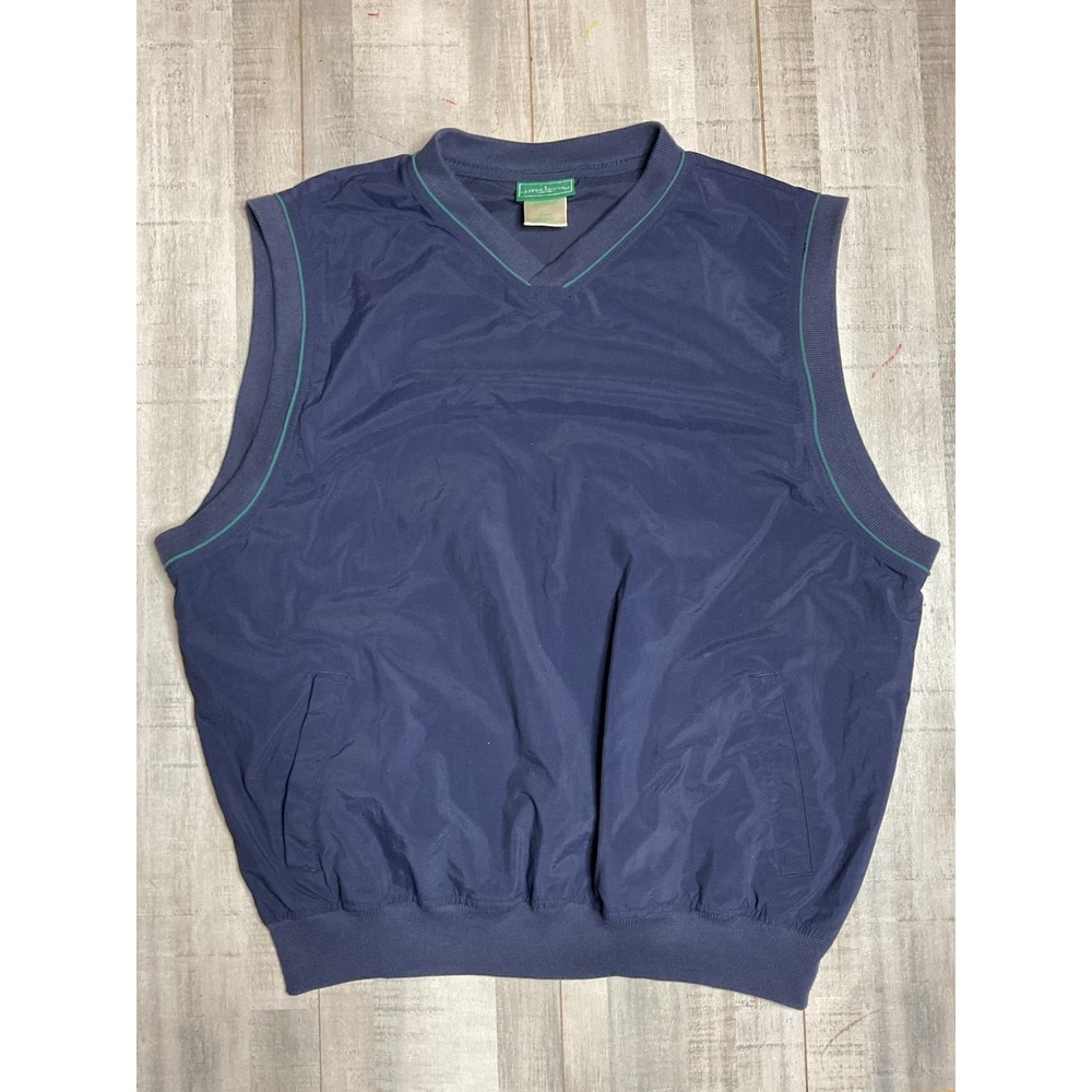 Vintage Outer Banks Men's Vest Navy Blue Green Piping Sleeveless Size Large